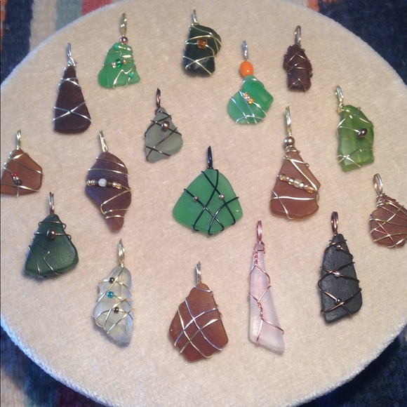17 Pack Pendants Sea Glass Vintage Glass Wire Wrapped Hand Crafted - Picture 5 of 12
